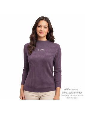 Lili Sidonio Molly Bracken Ribbed Mock Neck LOVE Knit Top Purple M